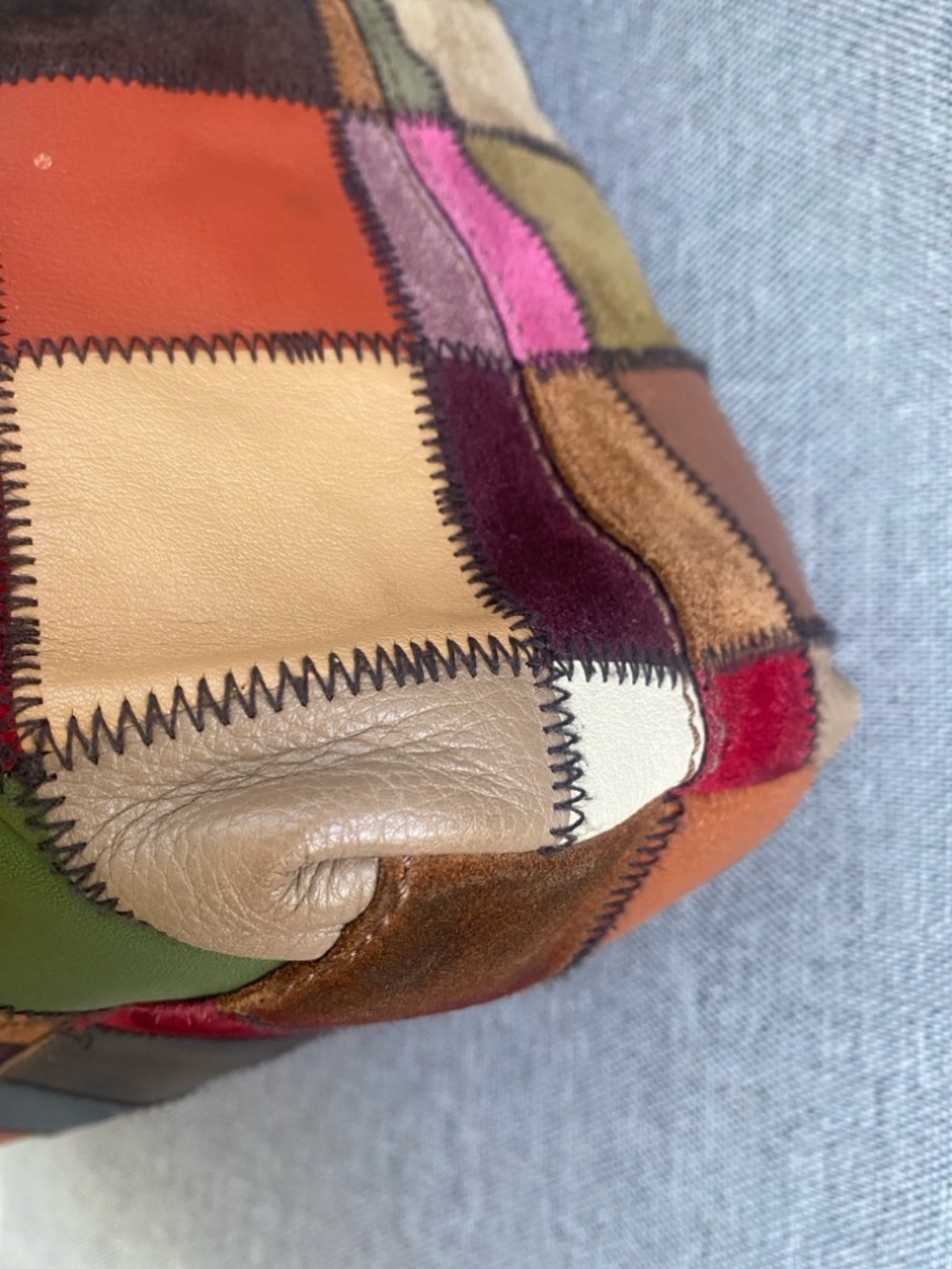 RARE Lucky Brand "Ugly Betty" Patchwork Leather Suede Hobo Bag Y2K Boho Vtg - Picture 8 of 13